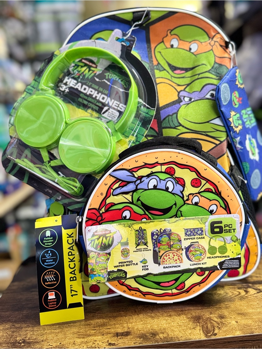 Kids 6-Piece Set — Green Backpack & Headphones